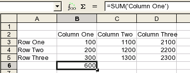 Example spreadsheet