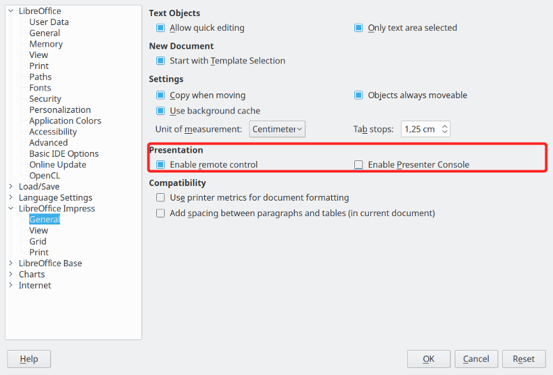 Enable Presenter Console option