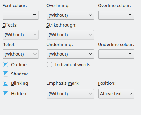 Font Effects Page Dialogue Box Image