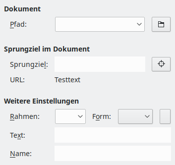 Bild des Dialogs Hyperlink – Dokument