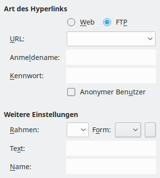 Bild des Dialogs Hyperlink – Internet