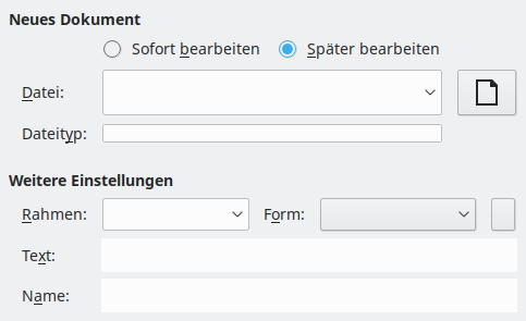 Bild des Dialogs Hyperlink – Neues Dokument