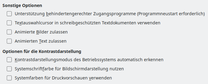 Bild des Dialogs Optionen – Barrierefreiheit