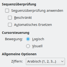 Bild des Dialogs Optionen – Complex Text Layout