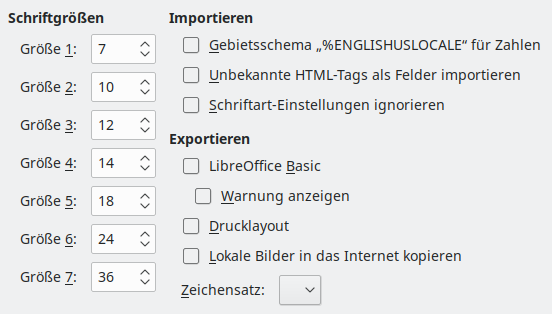 Bild des Dialogs Optionen – HTML-Kompatibilität