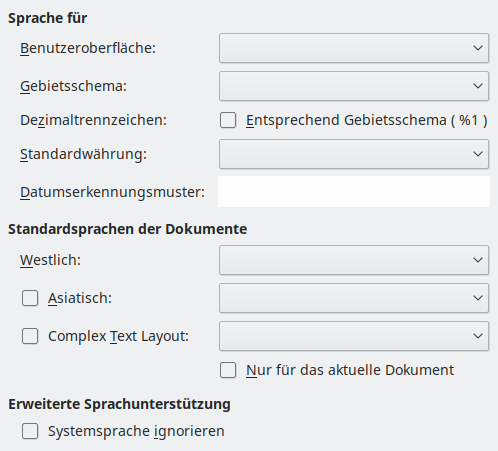 Bild des Dialogs Optionen – Sprachen