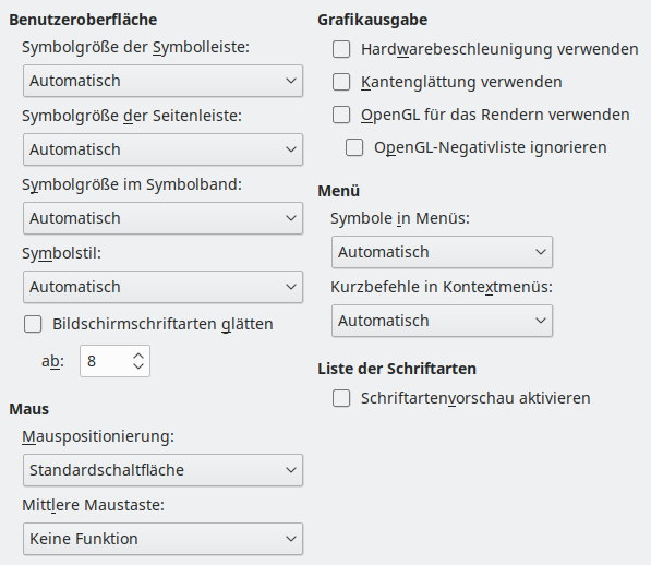 Bild des Dialogs Optionen – Ansicht