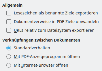 Bild des Export-Dialogs PDF-Optionen – Verknüpfungen