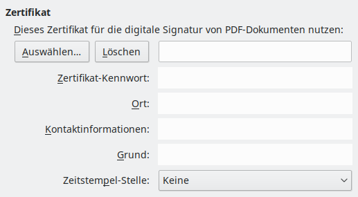 Bild des Export-Dialogs PDF-Optionen – Digitale Signaturen