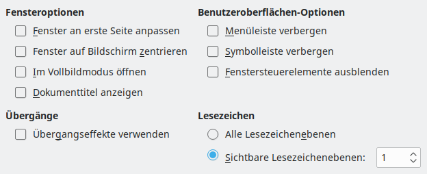 Bild des Export-Dialogs PDF-Optionen – Benutzeroberfläche