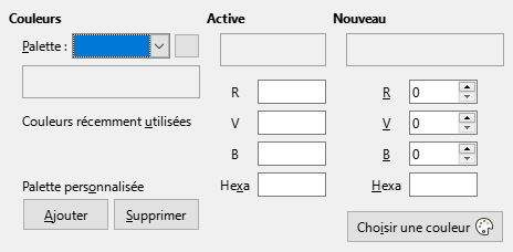 Onglet de la boîte de dialogue Couleur