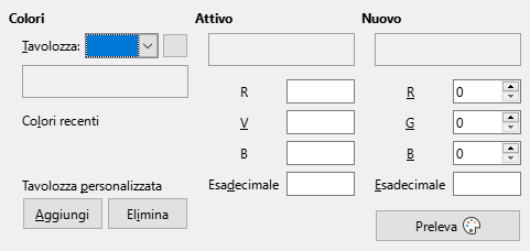 Finestra di dialogo della pagina Colore