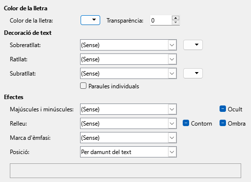 Imatge del diàleg Pàgina d'efectes de lletra