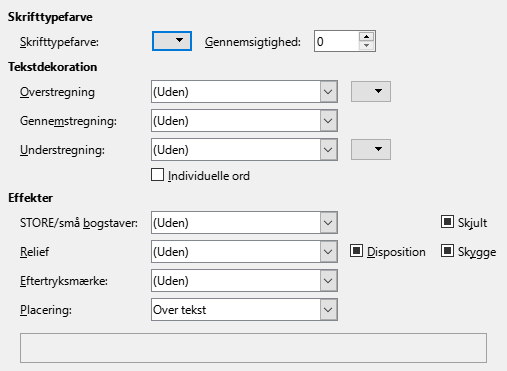 Billede af dialogen Skrifteffekter