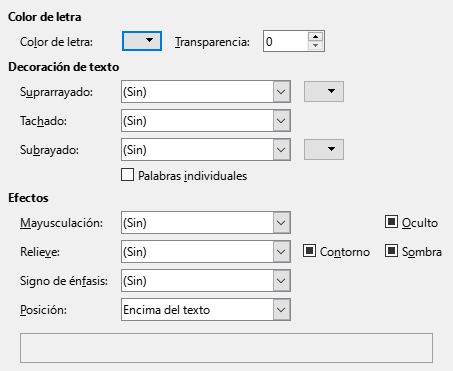 Imagen de la pestaña Efectos tipográficos