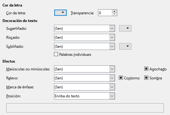 Imaxe da caixa de diálogo Páxina de Efectos de tipo de letra