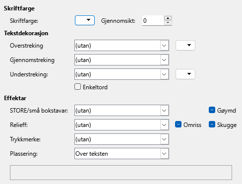 Dialogvindauget for innstillingar for skrifteffektar
