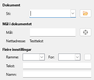 Dialogvindauget for hyperlenkje dokumentside