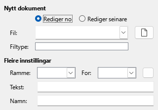 Dialogvindauget for nytt dokument