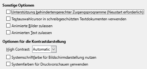 Bild des Dialogs Optionen – Barrierefreiheit