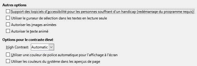 Image des options de la boîte de dialogue Accessibilité