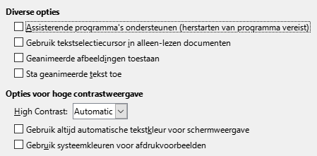 Afbeelding van dialoogvenster Opties - Toegankelijkheid