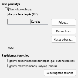 Kitų parinkčių lango nuotrauka