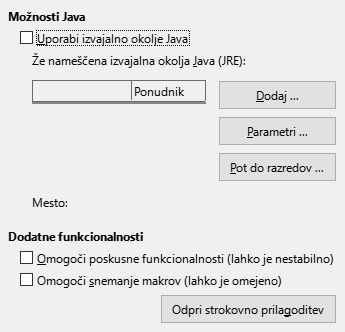 Slika pogovornega okna Nastavitve/Možnosti – Napredno