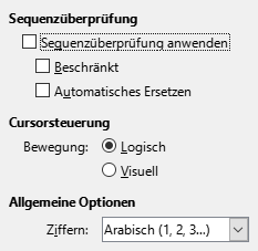 Bild des Dialogs Optionen – Komplexes Textlayout