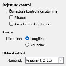 Ekraanipilt keerukate kirjasüsteemide sätete dialoogist