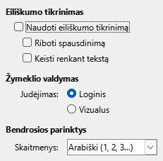 Kompleksinės teksto struktūros parinkčių lango nuotrauka