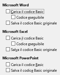 Immagine della finestra di dialogo Carica/salva delle Opzioni