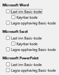 Innstillingane for Last inn/Lagra