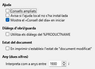 Imatge del diàleg d'opcions generals