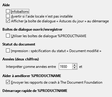 Image de la boîte de dialogue Options générales