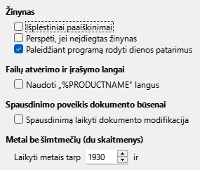 Bendrųjų parinkčių lango nuotrauka