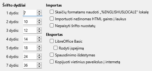HTML suderinamumo parinkčių lango nuotrauka