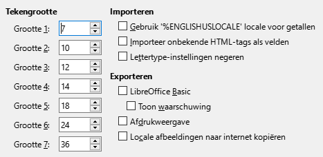 Afbeelding van dialoogvenster Opties - HTML-compatibiliteit