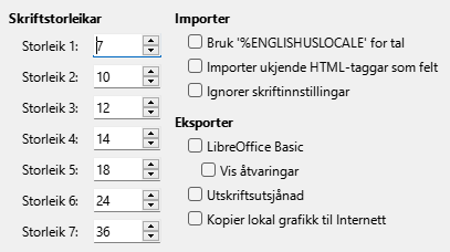 Dialogvindauget for HTML-innstillingar