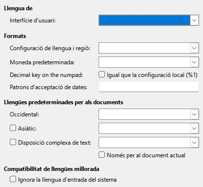Imatge del diàleg d'opcions de llengua