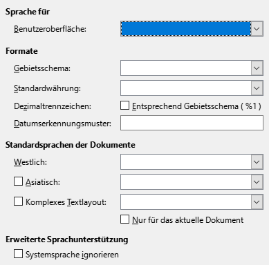 Bild des Dialogs Optionen – Sprachen