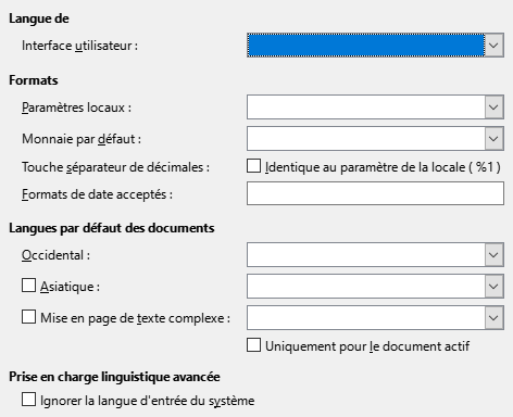 Image de la boîte de dialogue Options linguistiques