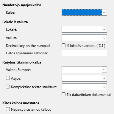 Kalbos parinkčių lango nuotrauka