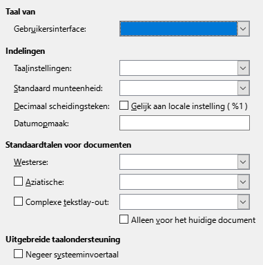 Afbeelding van dialoogvenster Opties - Taalinstellingen