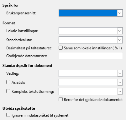 Dialogvindauget for språkinnstillingar