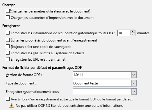 Image des options de la boîte de dialogue Enregistrer