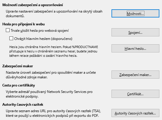 Obrázek dialogového okna Možnosti zabezpečení