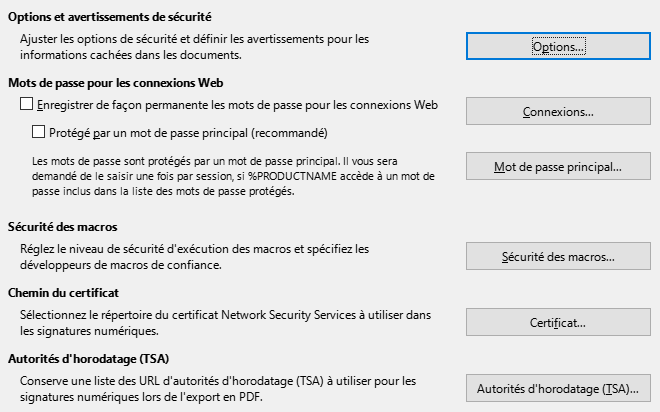 Image de la boîte de dialogue Options de sécurité
