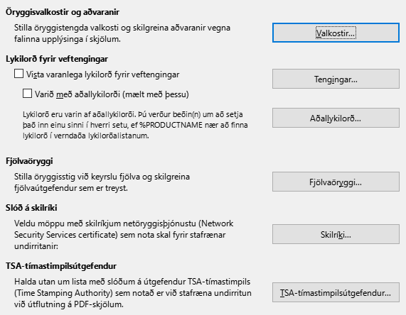 Options Security Dialog Image