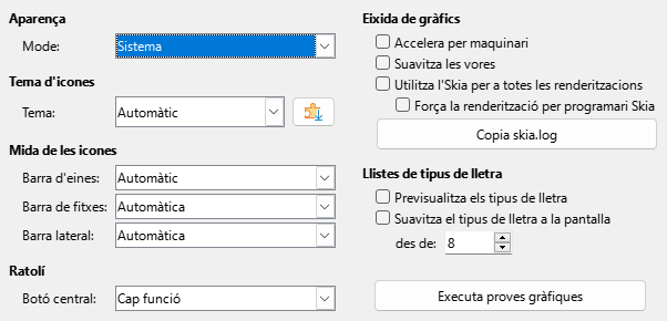 Imatge del diàleg d'opcions de visualització
